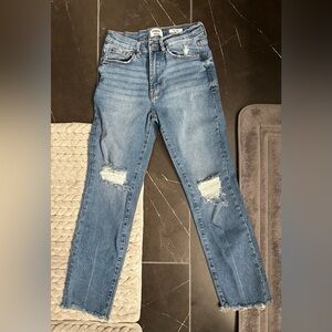 KENSIE distressed cropped high rise jeans